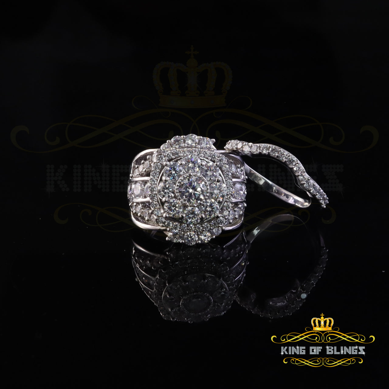 King Of Bling'sWhite Silver 14.80ct Cubic Zirconia Multi Row Bridal Set Womens Ring SZ 8 KING OF BLINGS