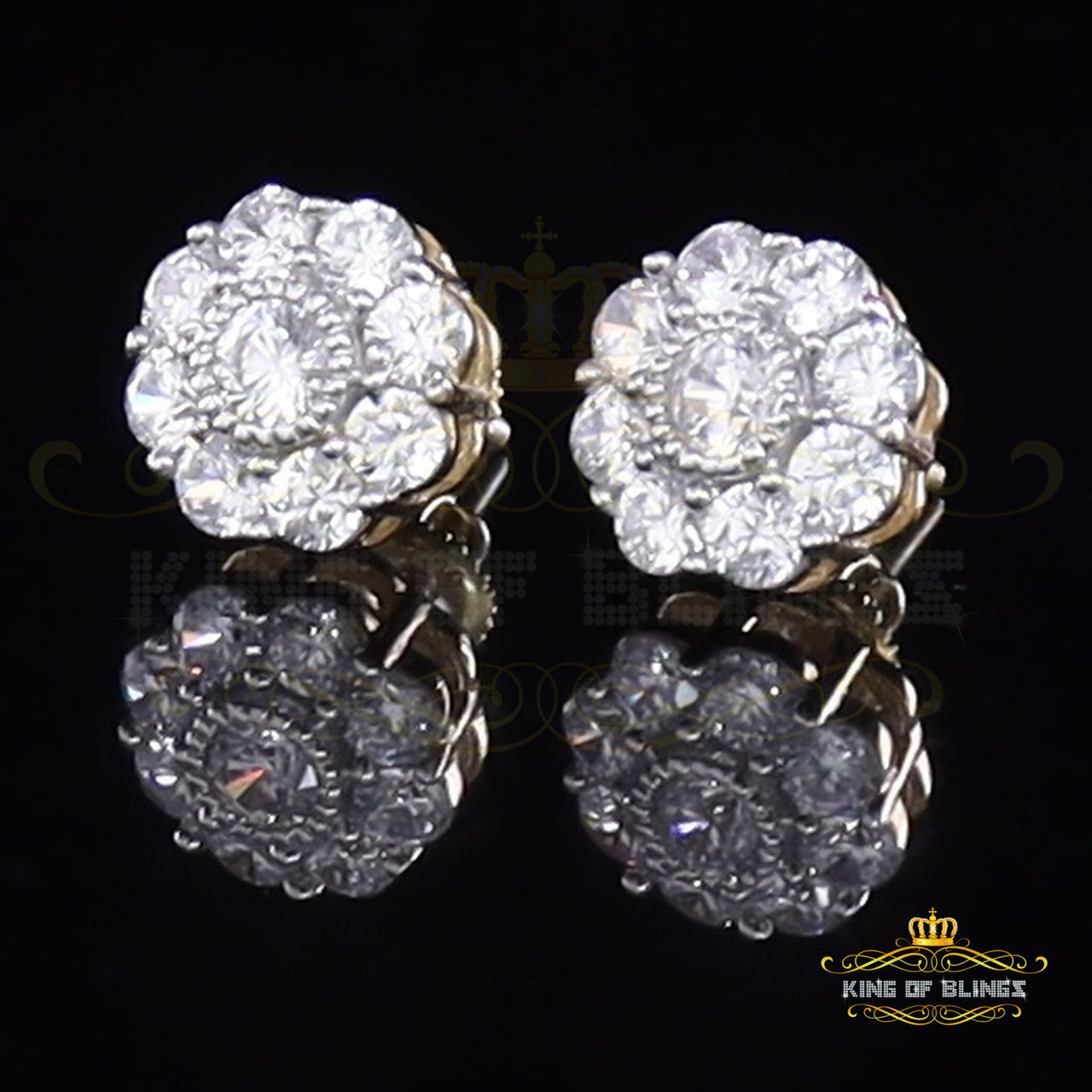 King of Bling's 925 Yellow Silver 2.88ct Cubic Zirconia Women's & Men's Hip Hop Floral Earrings KING OF BLINGS