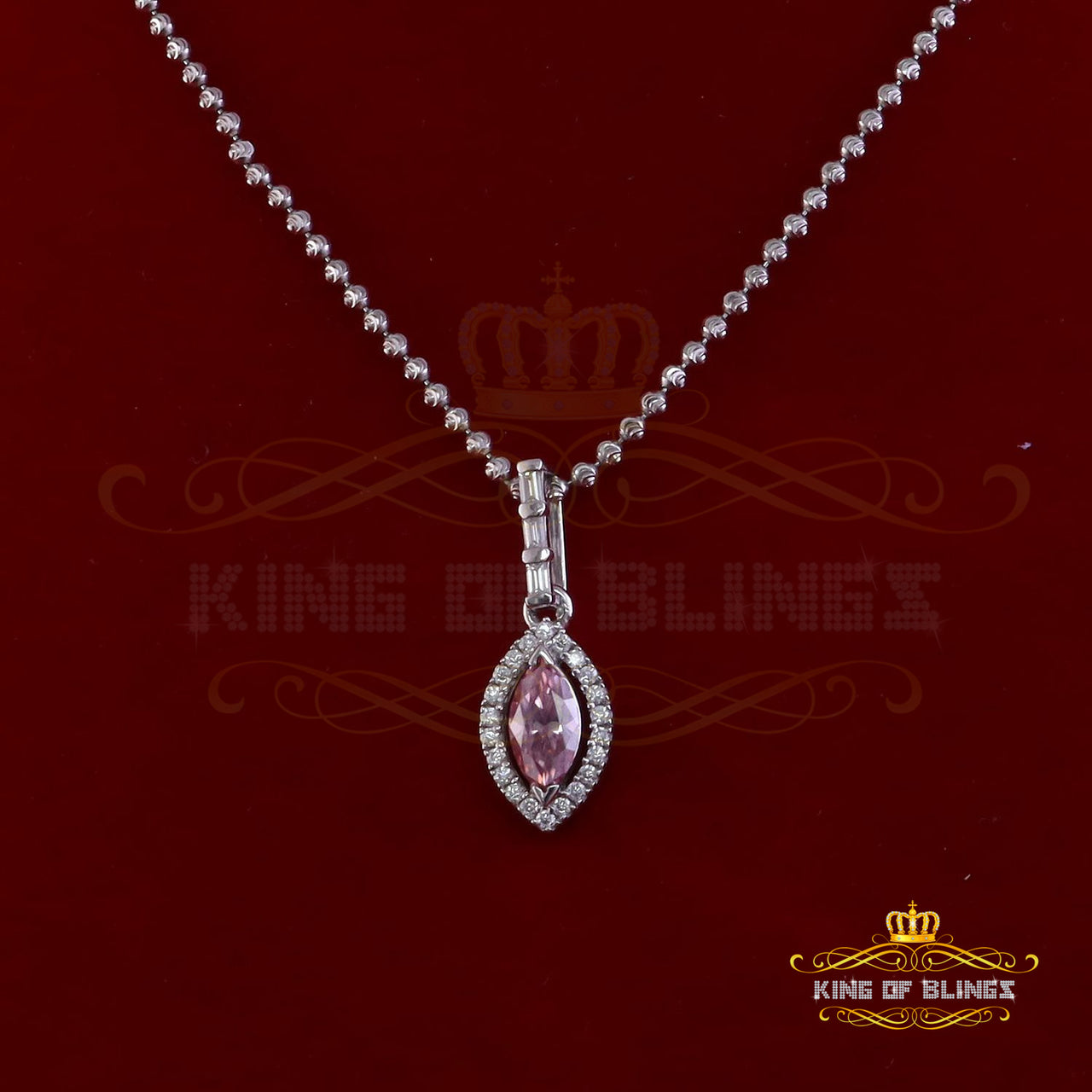 King Of Bling's Elegant Women's 925 Silver White 1.25 ct VVS D Pink Marquis Moissanite Pendant