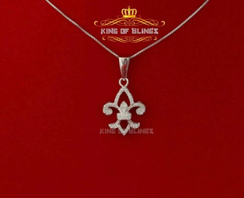 White Sterling Silver with Fleur de Lis Shape Pendant 0.57ct Cubic Zirconia KING OF BLINGS