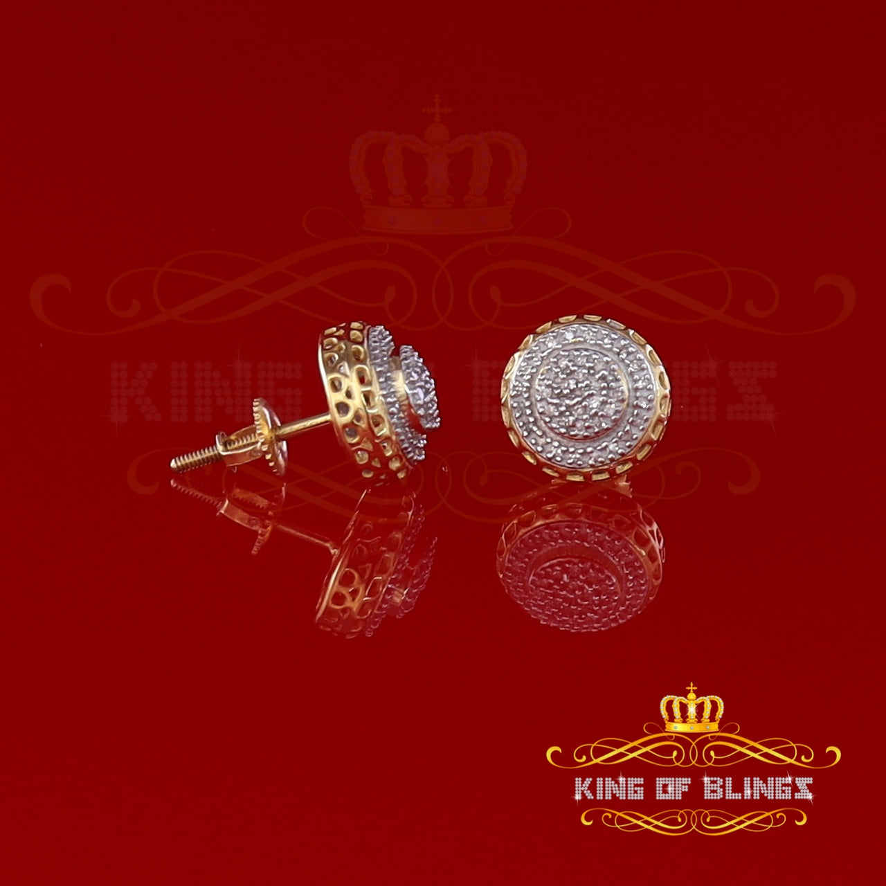 King Of Bling's 10K Real Yellow Gold w/Real 0.33CT Diamond Men's/Women's Stud Round Earring