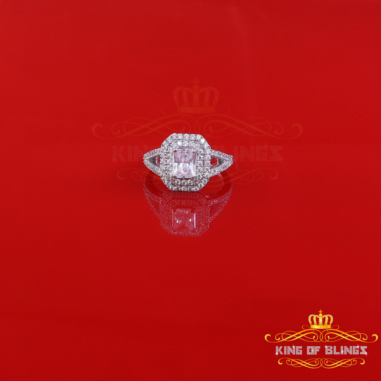 King Of Bling's2.44ct Cubic Zirconia Sterling White Silver Emerald Cut Wedding Women Ring SZ 7