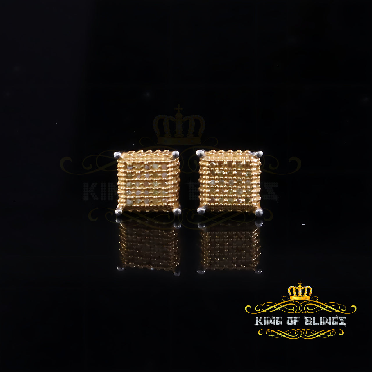 King Of Bling's 0.15ct Diamond Square Stud Earrings For Women White 925 Sterling Silver For Men