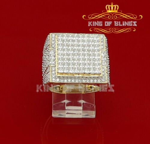 King Of Bling's Yellow Silver 12.00ct Cubic Zirconia Square Men Adjustable Ring From SZ 9 to 11 KING OF BLINGS