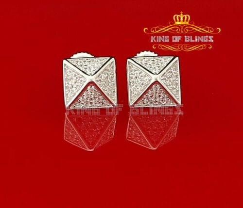 King of Blings- 925 White Sterling Silver Cubic Zirconia Women's & Men's Hip Hop Square Earring KING OF BLINGS