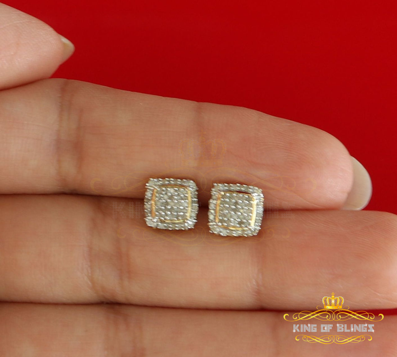 King of Blings-0.25ct Diamond 925 Sterling Silver Yellow Square Earring For Men's / Women's KING OF BLINGS