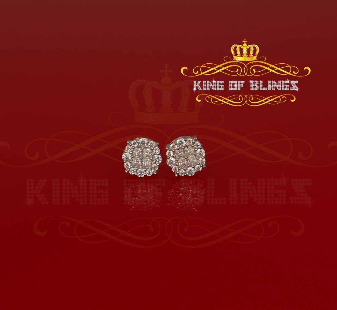 King of Blings- 925 White Sterling Silver 0.96ct Cubic Zirconia Women's Hip Hop Flower Earrings KING OF BLINGS