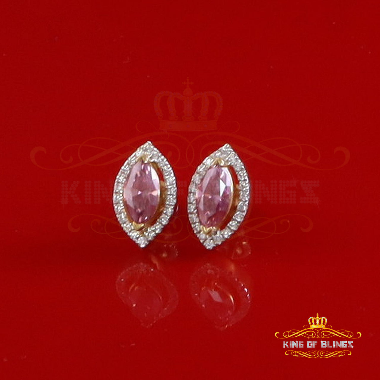 King  of Bling's 1.25CT VVS 'D' Pink Moissanite Men's/Women 925 Yellow Silver Stud Earrings