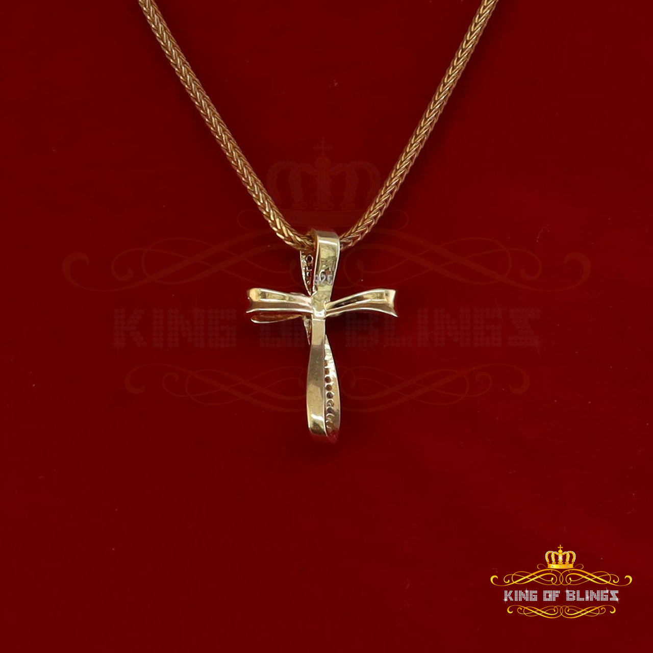 King Of Bling's Real 0.07ct Diamond 925 Sterling Silver CrossCharm Necklace Yellow Pendant