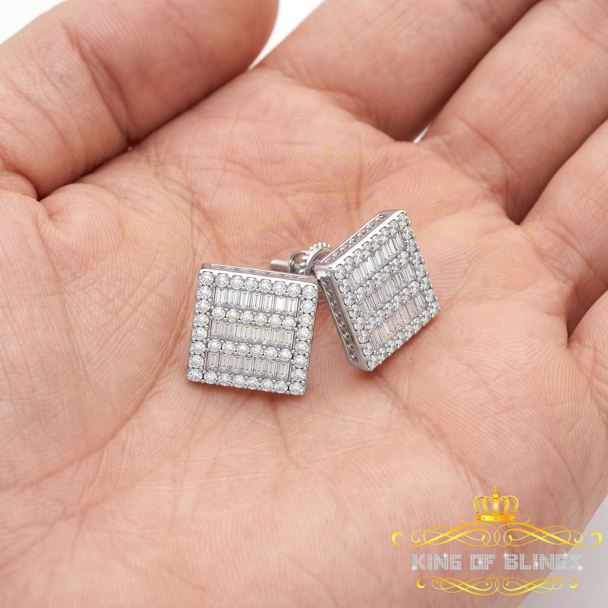 King of Bling's Hip Hop Screw Back White Silver 2.07ct Cubic Zirconia Women's & Men's Earrings KING OF BLINGS