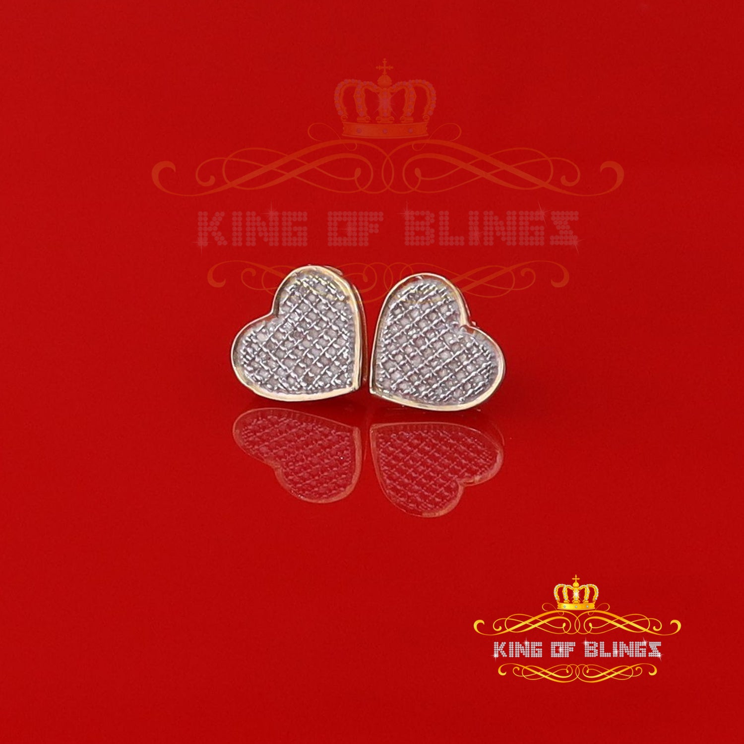 King of Blings-Aretes Para Hombre Heart 925 Yellow Silver 0.33ct Diamond Women's /Men's Earring KING OF BLINGS