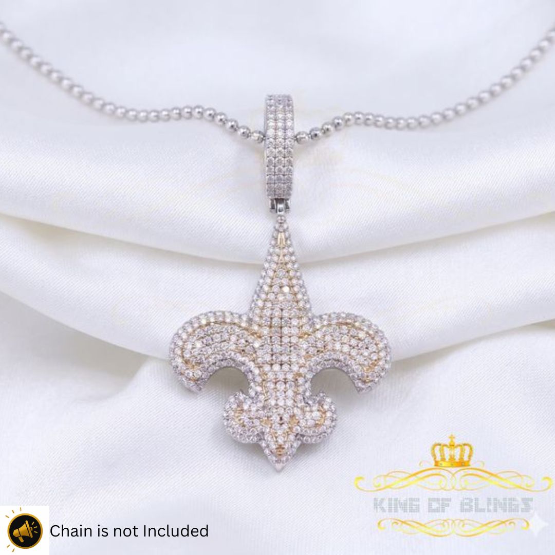 King Of Bling's Fancy 925 Sterling Silver Fleur de Lis White Pendant with 4.65ct Cubic Zirconia