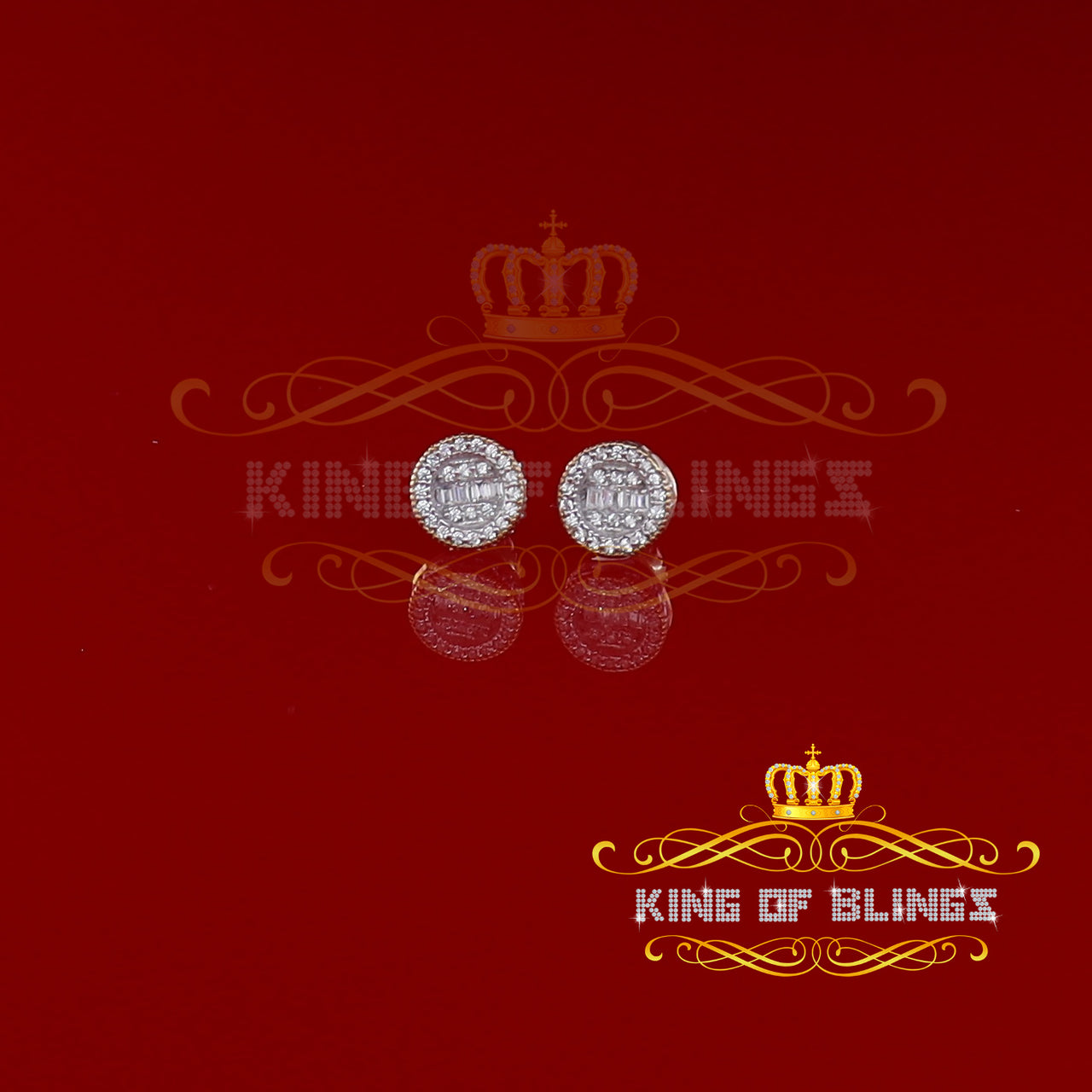 King  of Bling's 1.00ct VVS 'D' Moissanite Men's/Womens 925 Silver Yellow Round Stud Earrings KING OF BLINGS