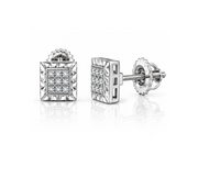 King Of Bling's 0.05ct Diamond For White 925 Sterling Silver Men's & Women's Square Earrings KING OF BLINGS