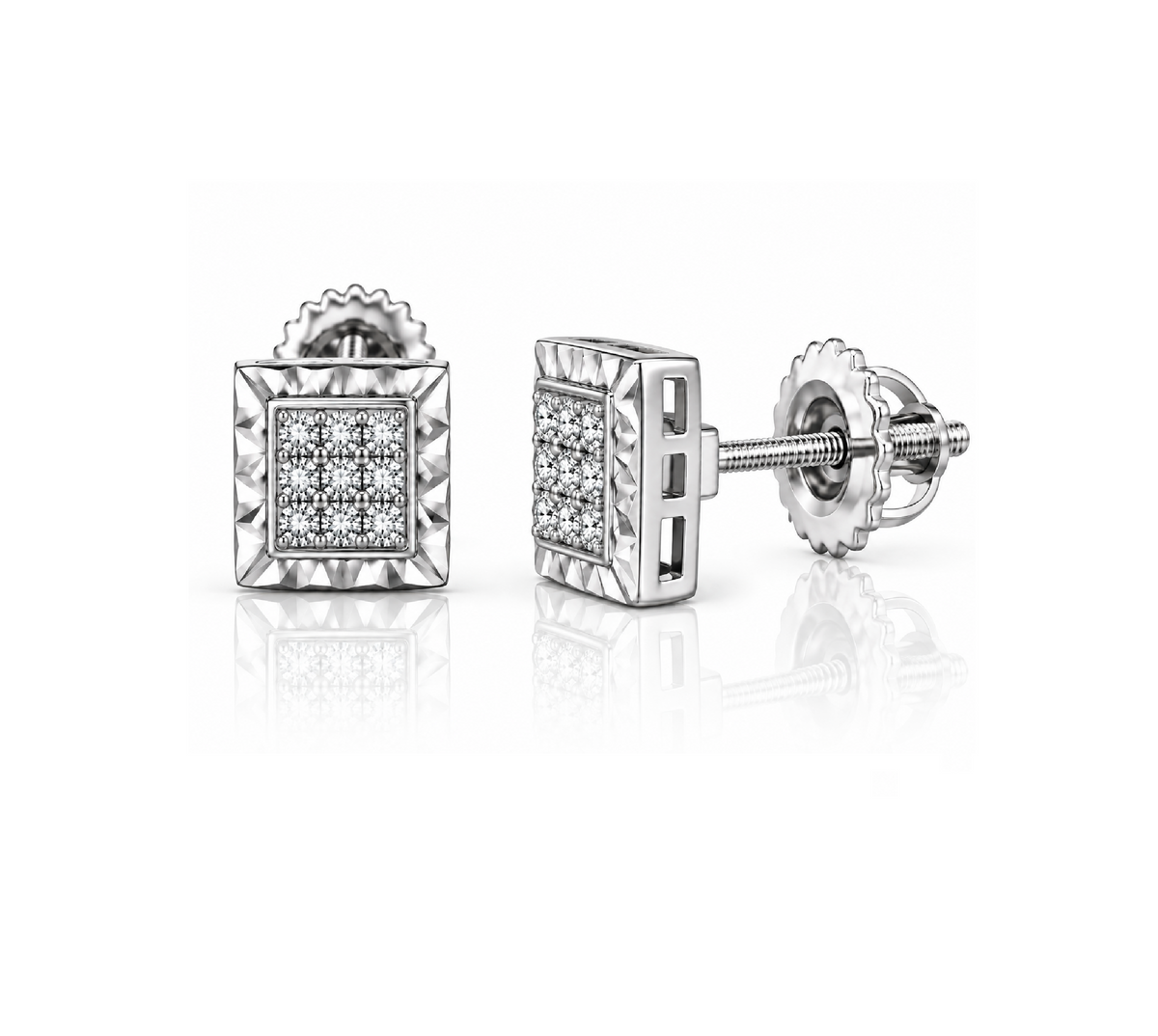 King Of Bling's 0.05ct Diamond For White 925 Sterling Silver Men's & Women's Square Earrings KING OF BLINGS
