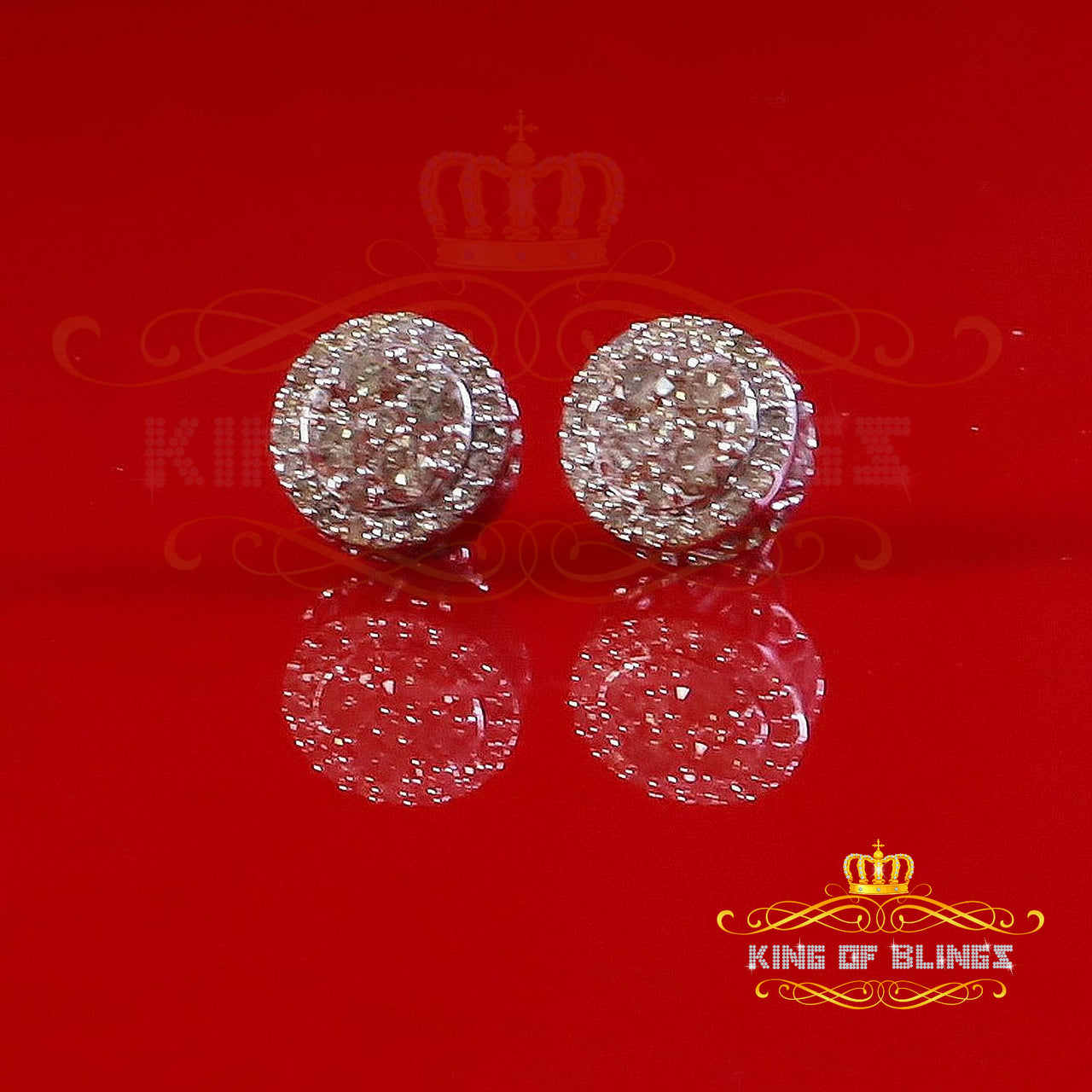 King Of Bling's 10K Real White Gold Real Diamond 1.25CT Men's/Women's Stud Round Earring