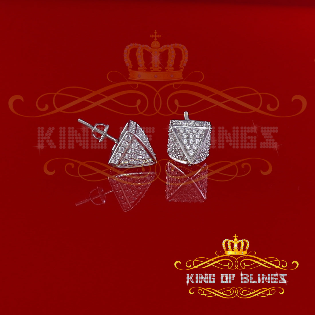 King of Blings- White 925 Silver Screw Back 2.19ct Cubic Zirconia Women Hip Hop Square Earrings KING OF BLINGS