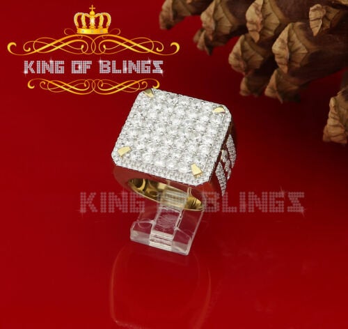 King Of Bling's 925 Silver Sterling Yellow 12.50ct Cubic Zirconia Square Men's Ring Size 9.5 KING OF BLINGS