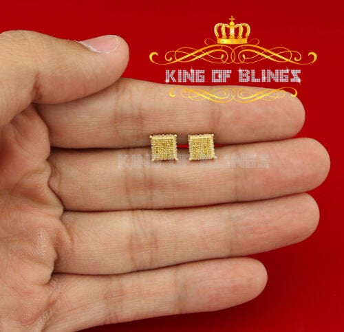King of Blings-0.15ct Yellow Diamond 925 Sterling Silver Stud Women's/ Men's Square Earrings