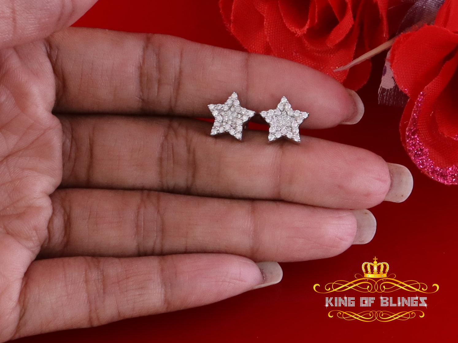 King of Bling's 925 White Silver 0.66ct VVS 'D' Moissanite Star Stud Earring Men's/Womens King of Blings