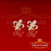 King of Bling's 925 Yellow Silver Women's Fleur de Lis Screw Back 0.36ct Cubic Zirconia Earrings KING OF BLINGS