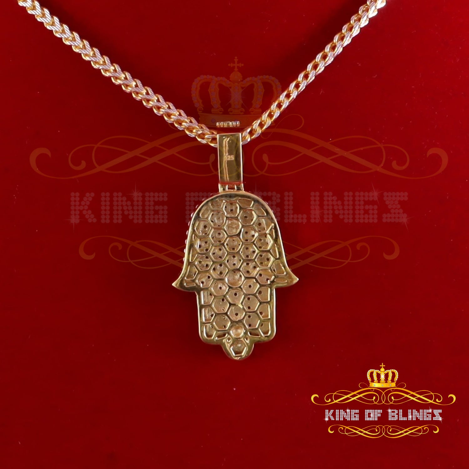 King Of Bling's Yellow Charm Hamsa Pendant 3.0ct VVS D Moissanite Sterling Silver Men's & Women KING OF BLINGS