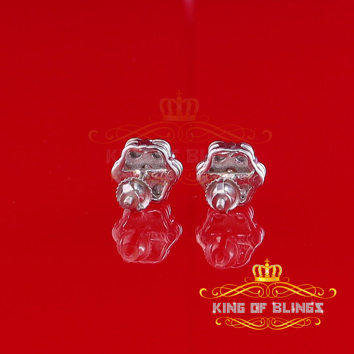 King Of Bling's 0.05ct Diamond 925 Sterling Silver White Floral Style Earrings For Men / Women KING OF BLINGS
