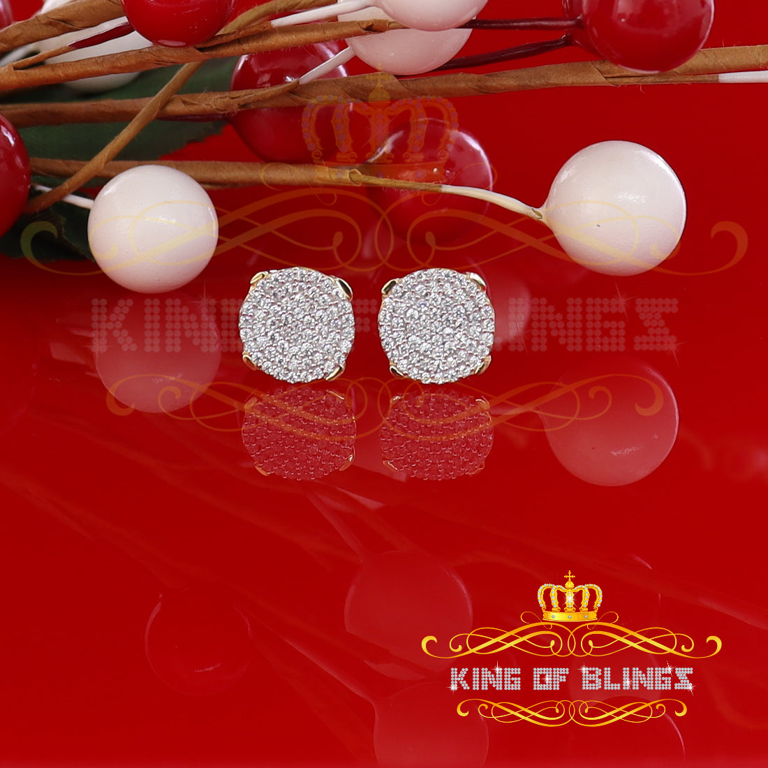 King of Bling's 925 Yellow Sterling Silver 0.90ct Cubic Zirconia Hip Hop Round Women's Earrings KING OF BLINGS