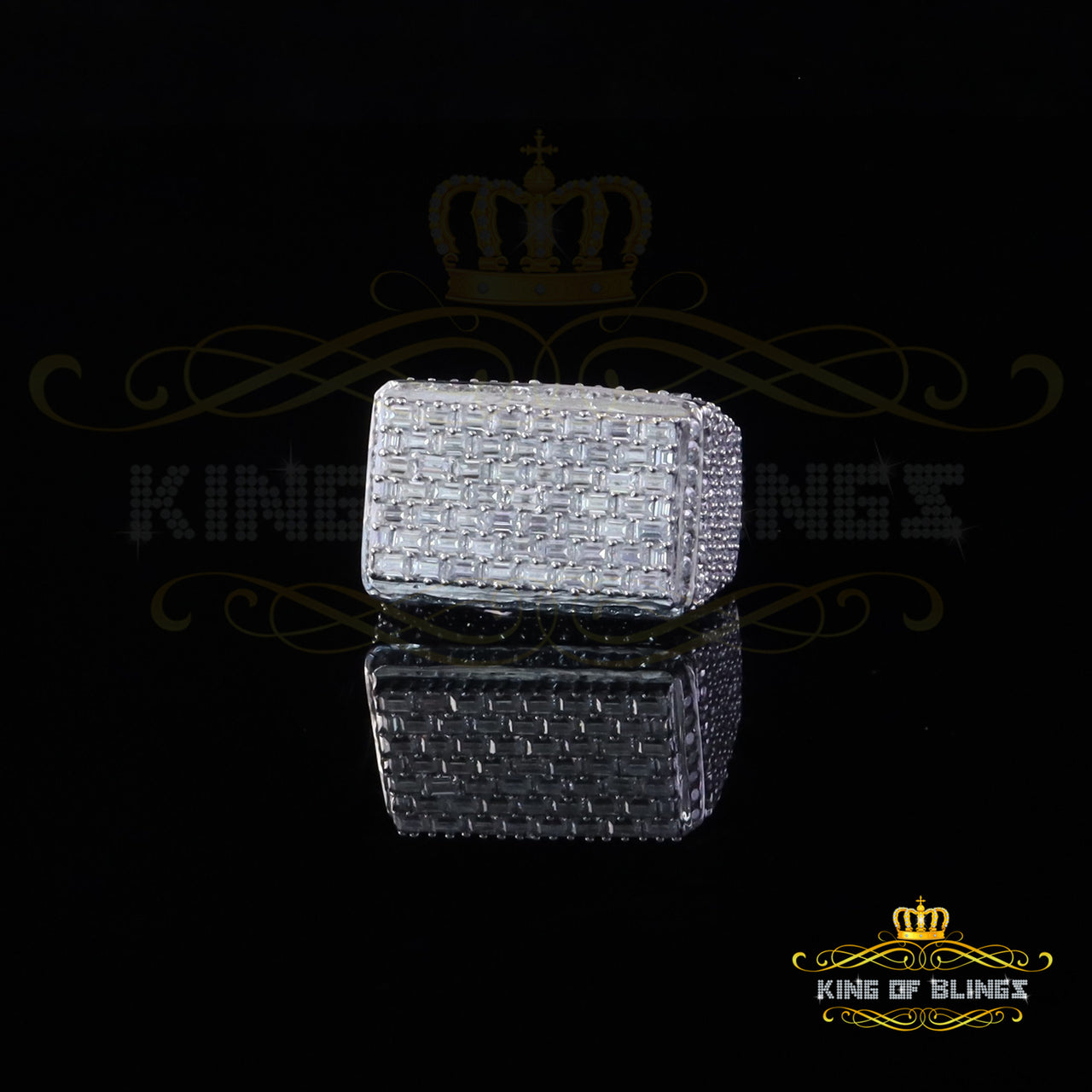 King of Bling's Men's/Womens 925 White Silver 6.50ct VVS 'D' Moissanite Rectangle Rings Size 10 King of Blings