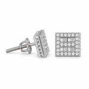 King of Bling's Aretes Para Hombre 925 White Silver 1.03ct Cubic Zirconia Square Women's Earring KING OF BLINGS