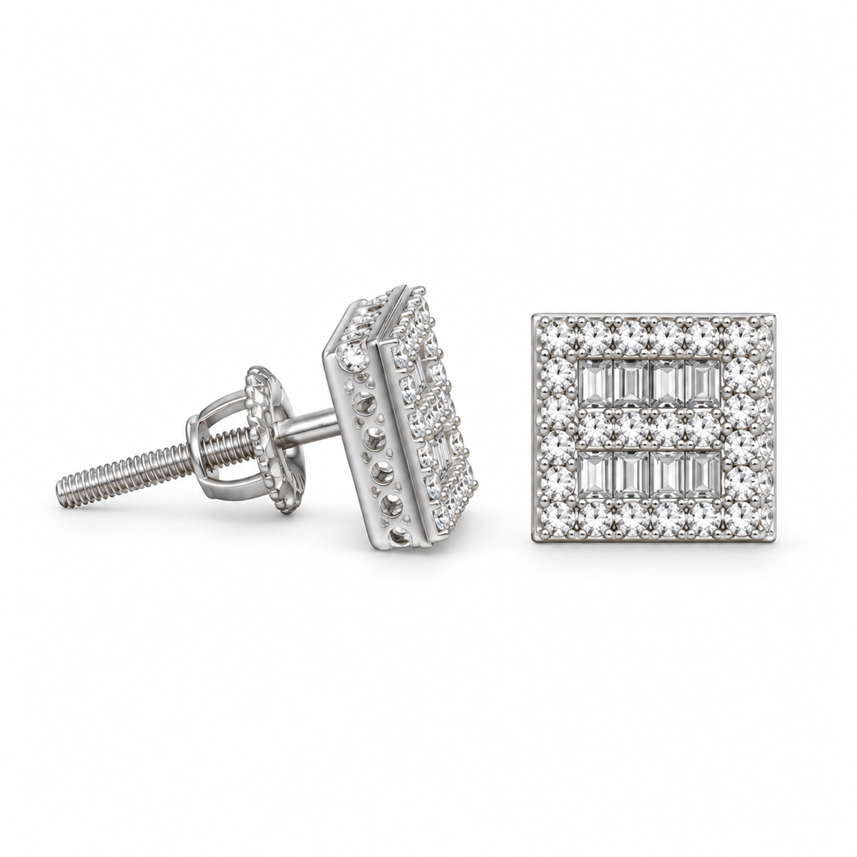 King of Bling's Aretes Para Hombre 925 White Silver 1.03ct Cubic Zirconia Square Women's Earring KING OF BLINGS