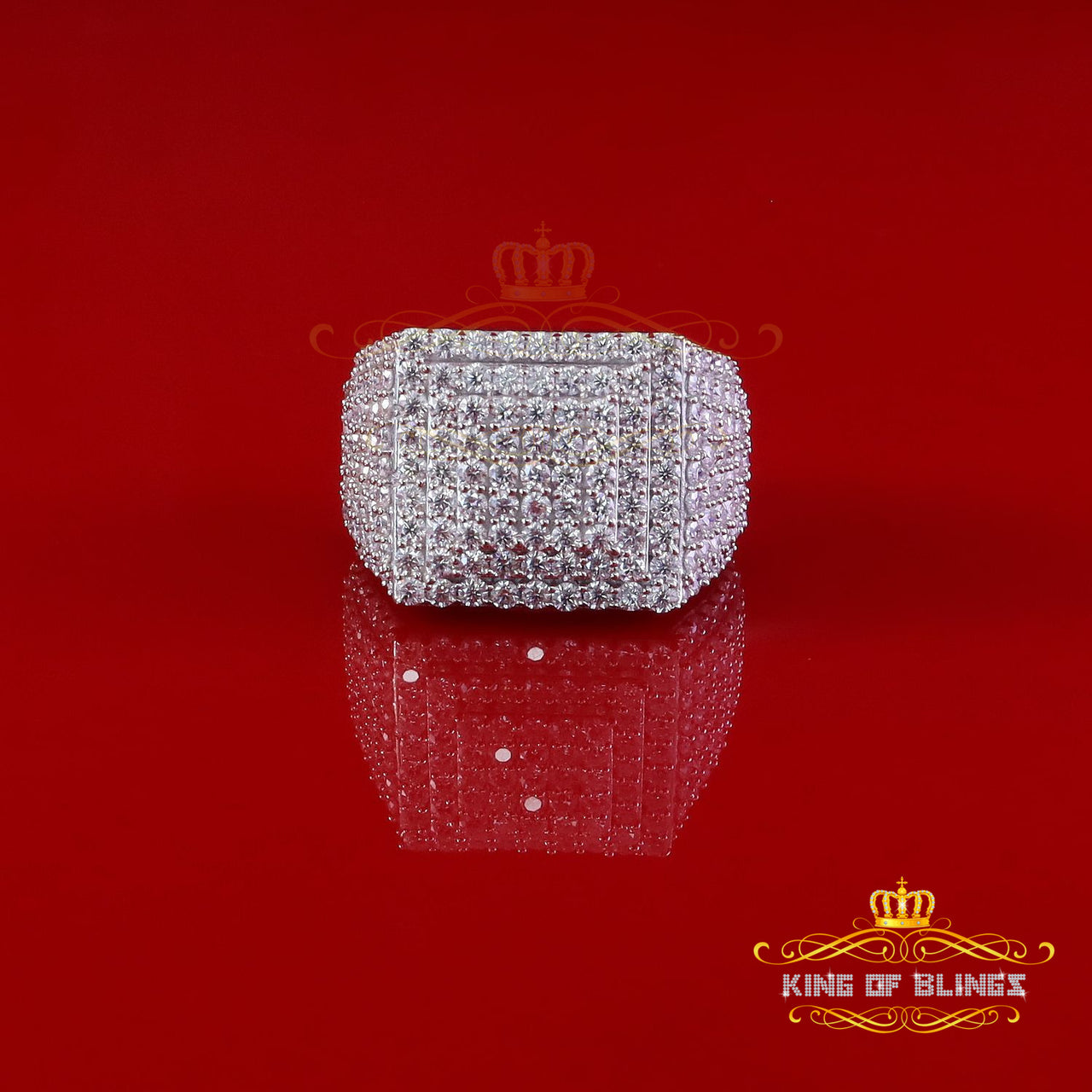 King of Bling's 925 White Sterling Silver 5.00ct VVS 'D' Moissanite Square Men's Rings Size 10
