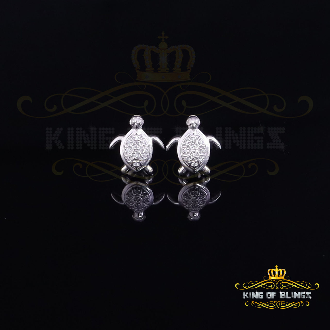 King of Bling's Women's 0.14ct Cubic Zirconia Turtle Stud Earrings White 925 Sterling Silver