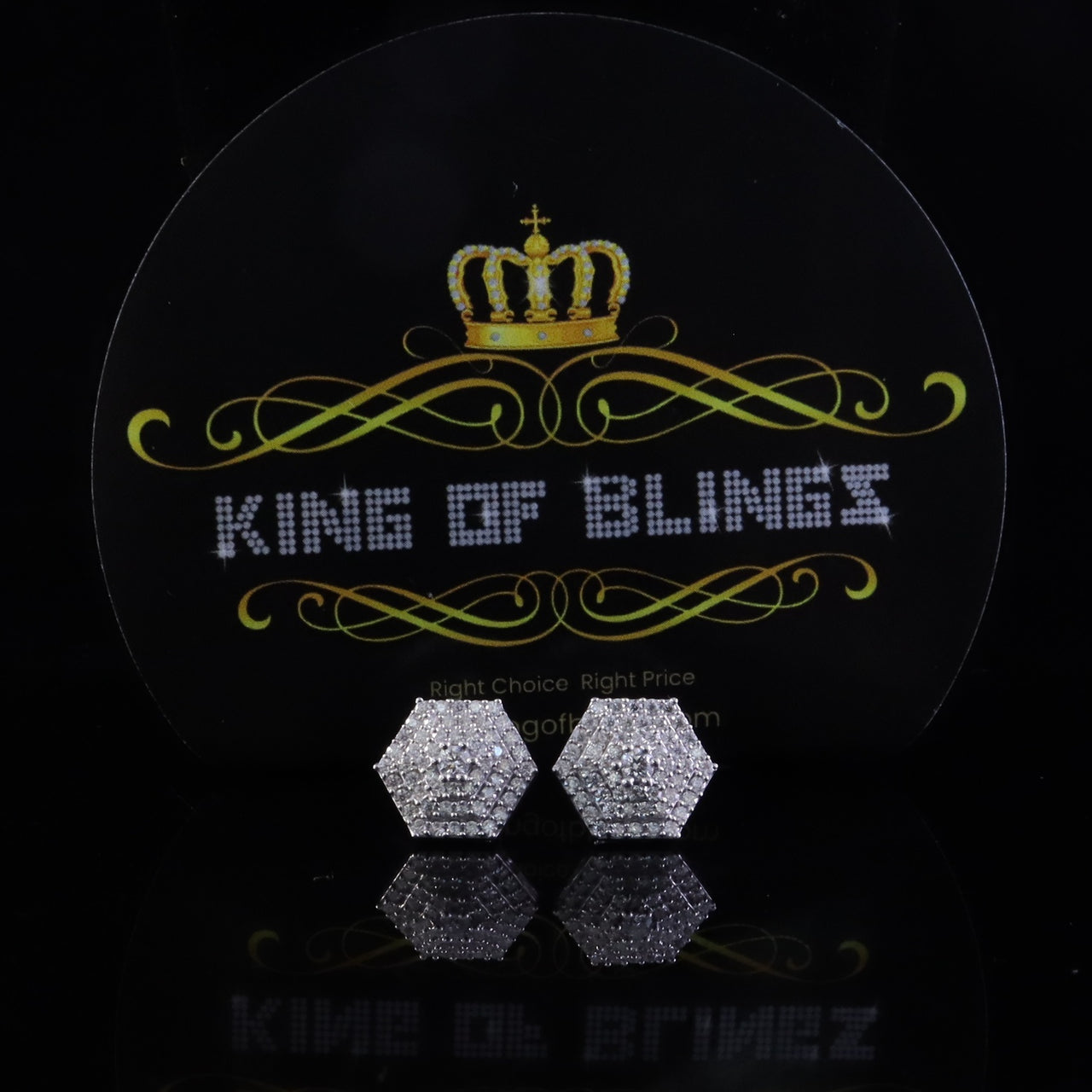 King of Bling's 1.0ct VVS 'D' Moissanite Men's/Womens 925 Silver White Hexogonal Stud Earrings