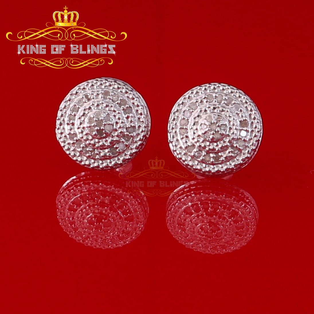 King Of Bling's 0.15ct Diamond 925 Sterling Silver White Round Earrings For Men 's / Women's