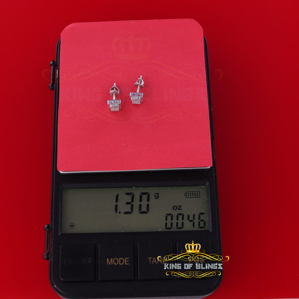 King Of Bling's 0.05ct Diamond For White 925 Sterling Silver Men's & Women's Square Earrings KING OF BLINGS