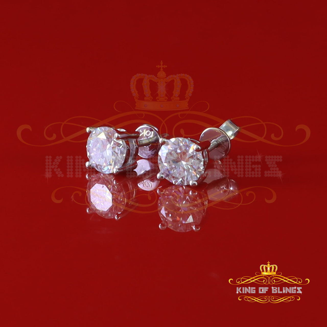 King Of Bling's 10k Real White Gold with 2.50ct Round VVS 'D' Color Moissanite Stud Earrings