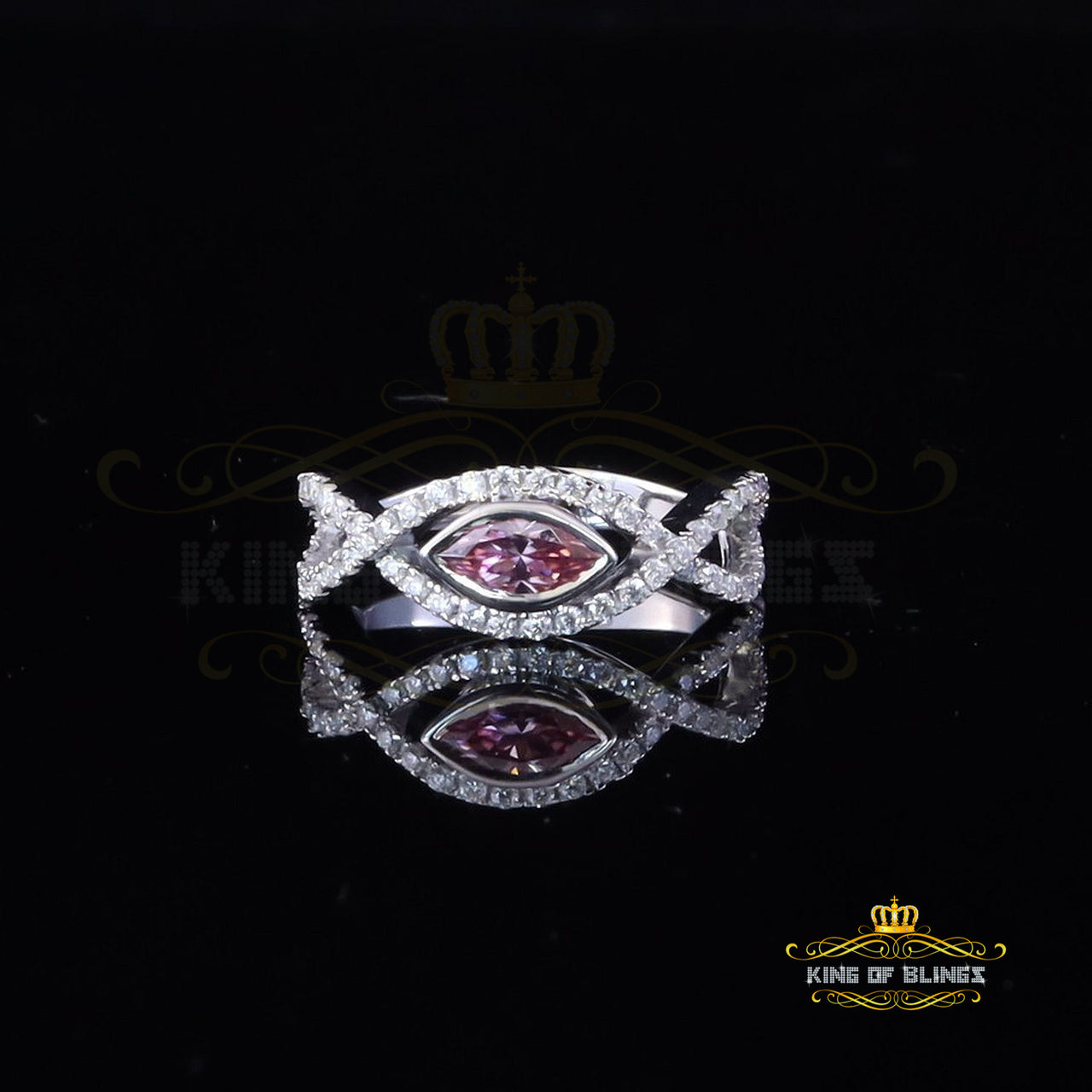 King of Bling's 1.25CT Women's Infinity 925 Silver White VVS D PINK Marquis Moissanite Ring SZ 8
