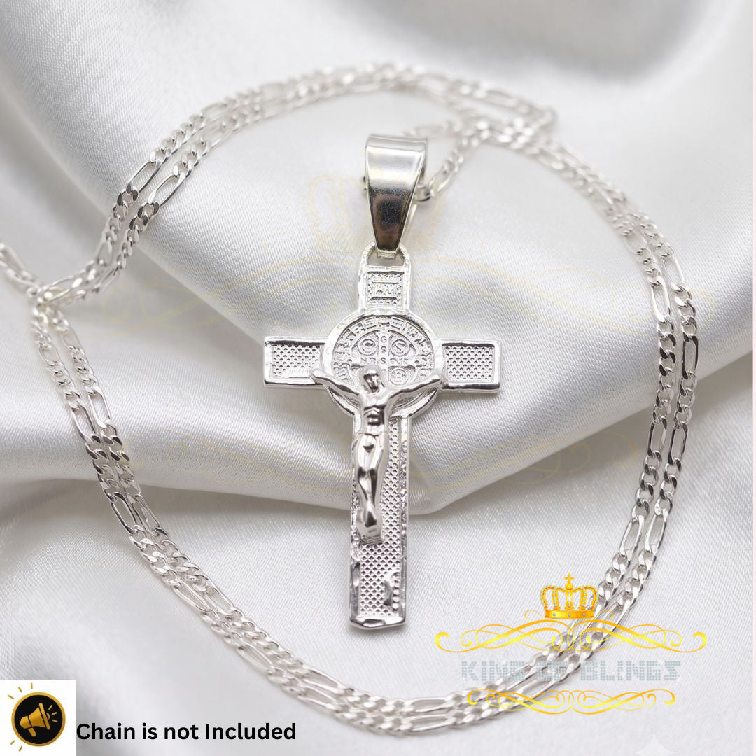 King Of Bling's 925 Sterling Silver Men's/Women's Jesus Cross Pendant White Religious