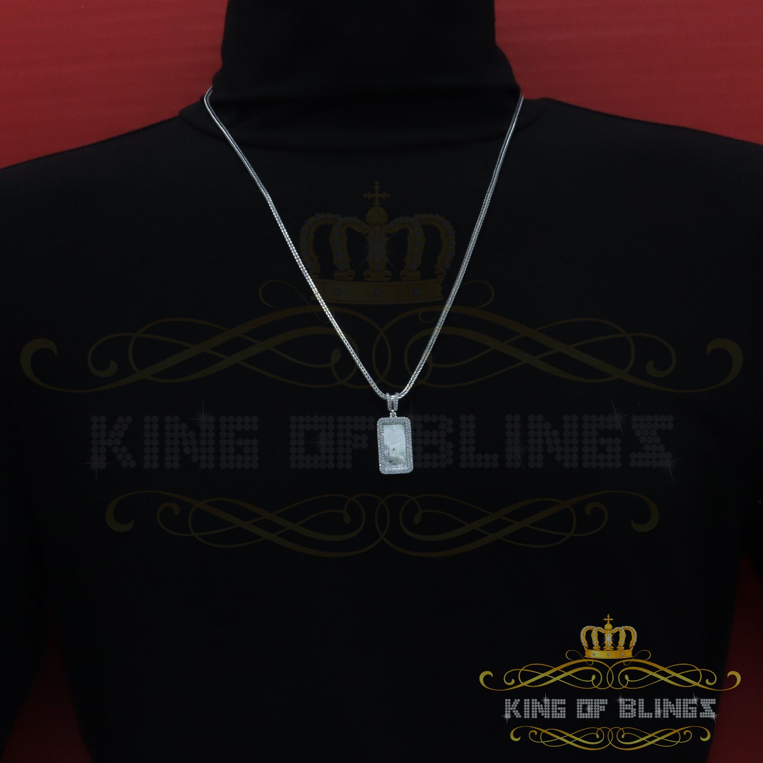 King of Bling's White 925 Sterling Silver Charm Necklace Pendant with 1.32ct Cubic Zirconia KING OF BLINGS