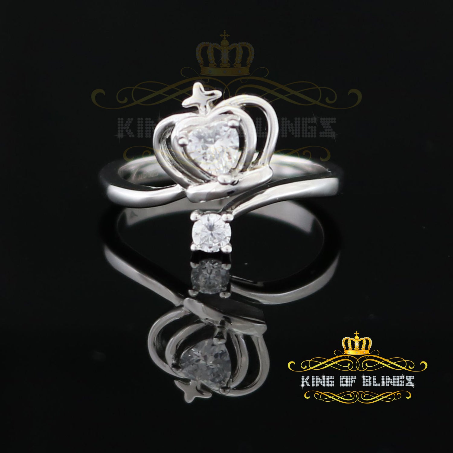 King Of Bling's925 White Silver Heart-Shaped 1.00ct Cubic Zirconia Heart Womens Ring Size 6.5 KING OF BLINGS