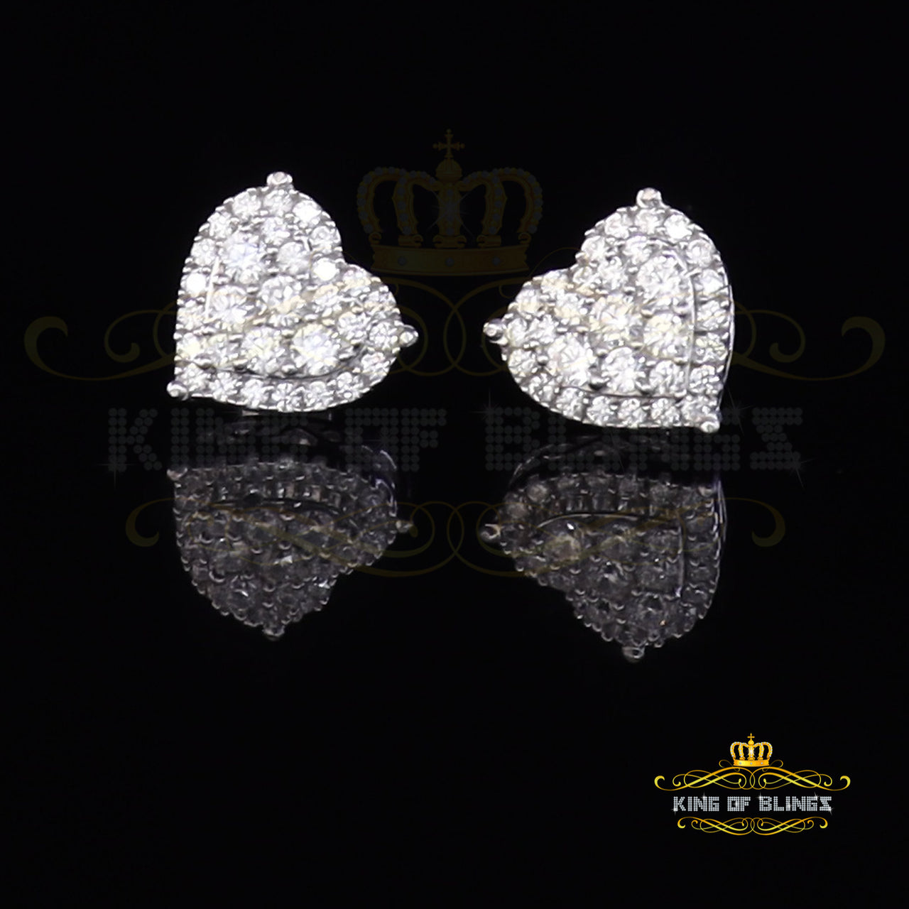 King of Blings- Aretes Para Hombre 925 White Silver 1.64ct Cubic Zirconia Heart Women's Earrings KING OF BLINGS