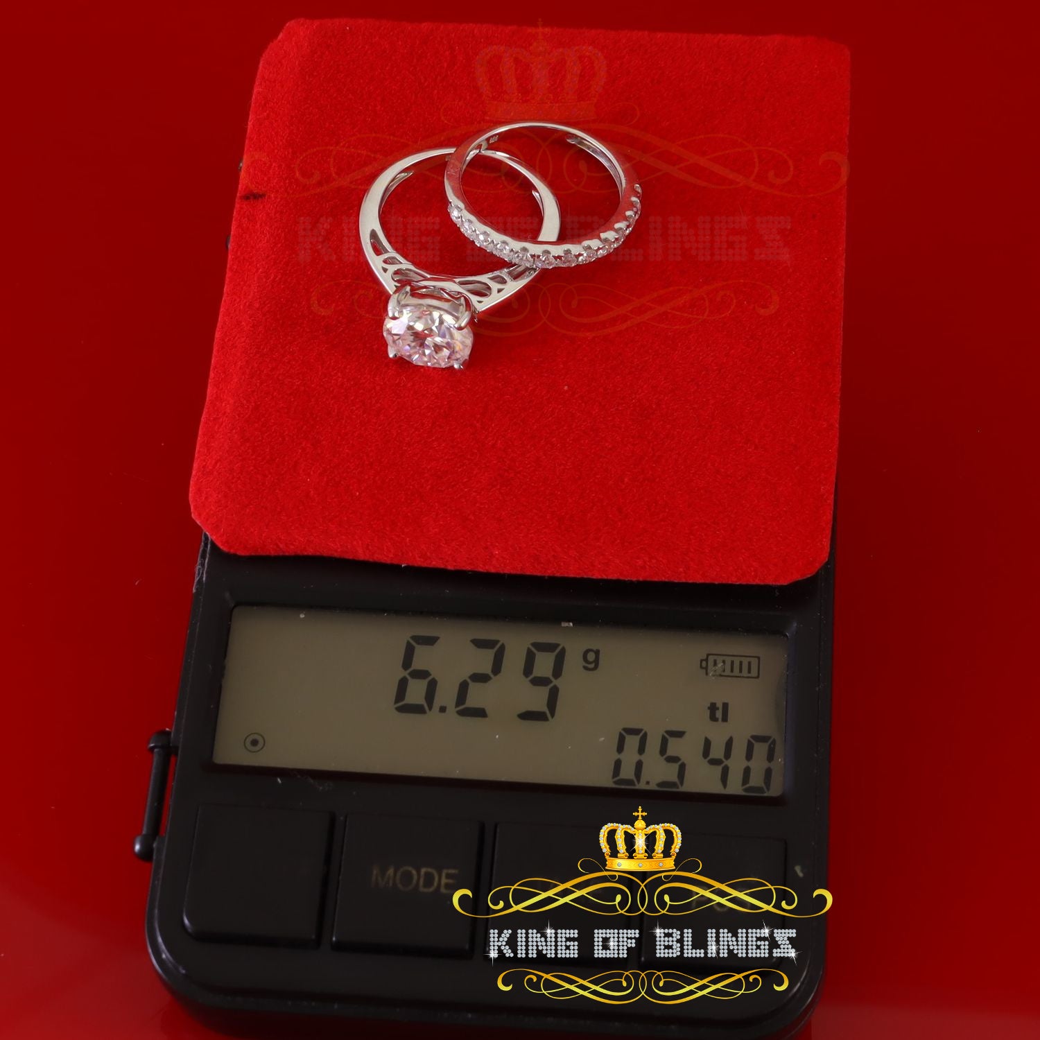 King of Bling's White 5.00ct Moissanite Sterling Silver Men/Women Bridal Ring Round Shape Size 8 KING OF BLINGS