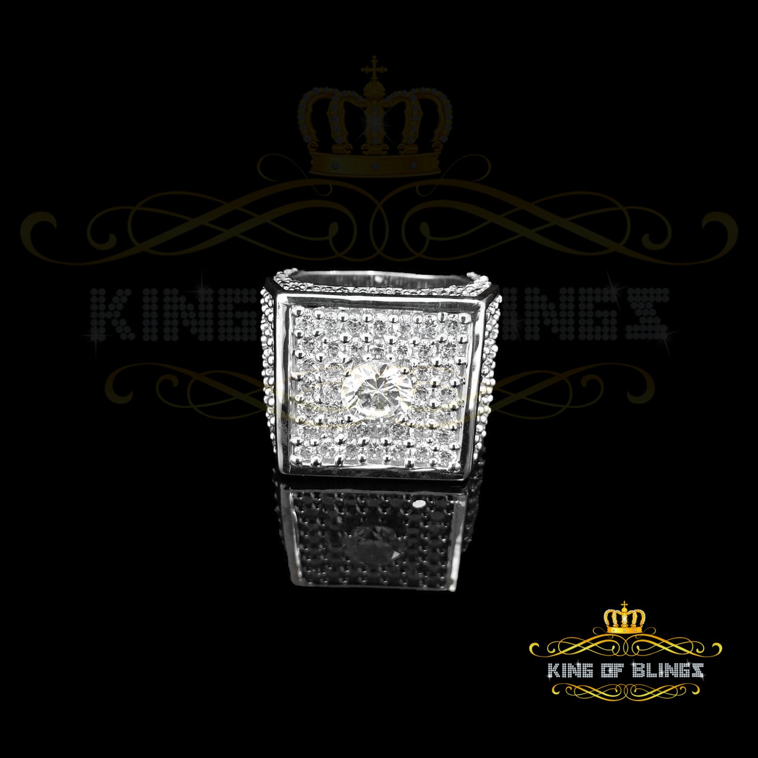 19.00ct Cubic Zirconia White Silver Square Men Adjustable Ring From SZ 10 to 12 KING OF BLINGS