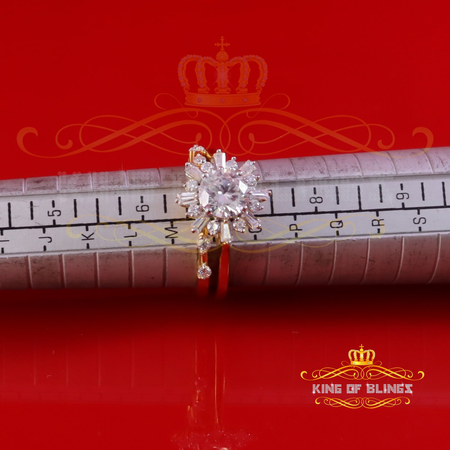 King of Bling's New Yellow Sterling Silver 1.25ct VVS 'D' Round Moissanite Rings Size 7 for Women King of Blings