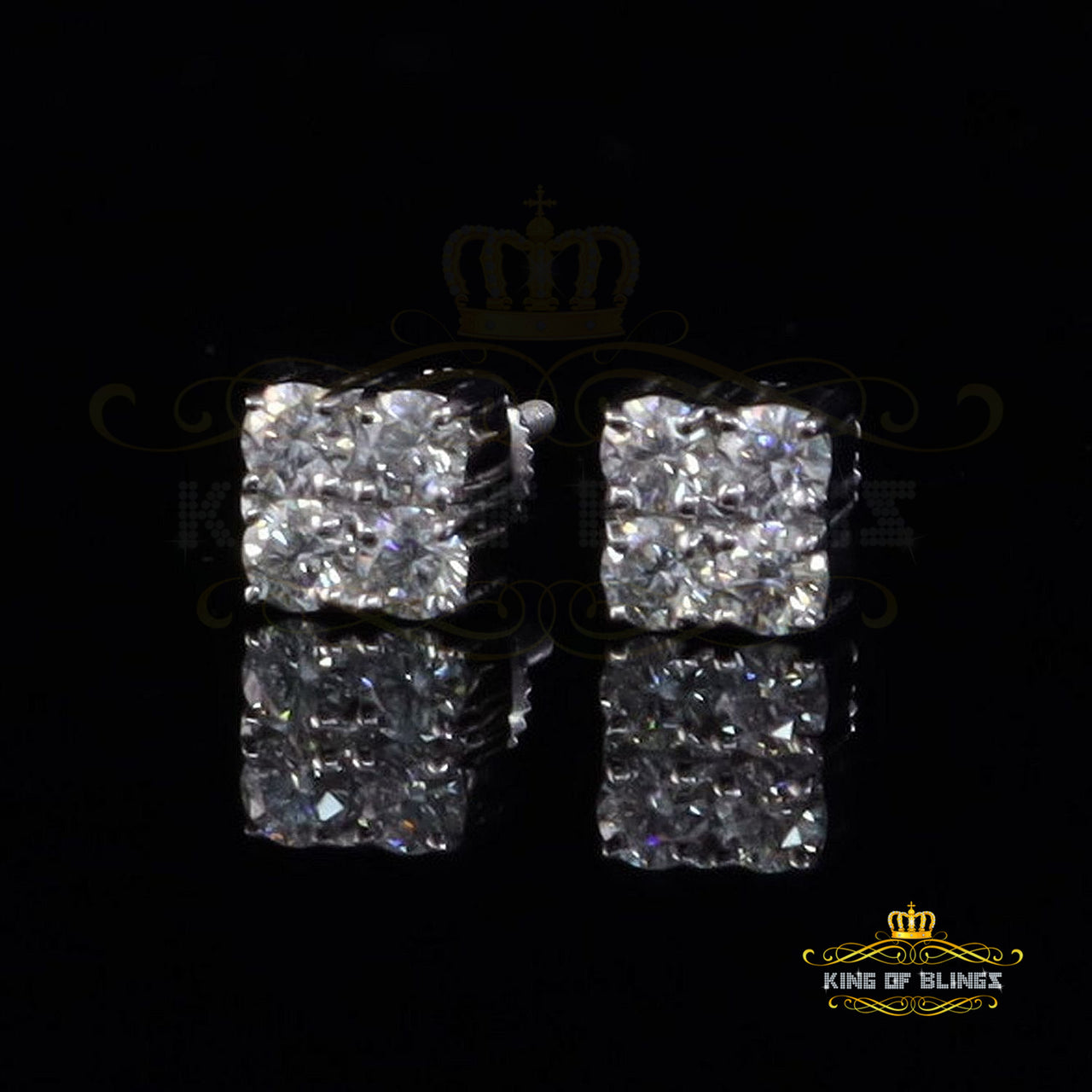 King of Bling's 1.00ct VVS 'D' Moissanite Women's 925 Silver White Square Stud Earrings