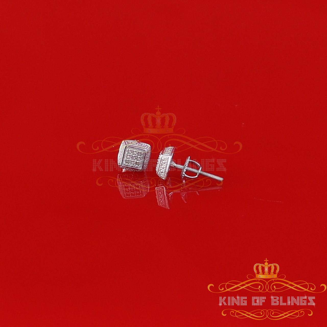 King Of Bling's 0.05ct Diamond Square Earrings For Women White 925 Sterling Silver Stud For Men