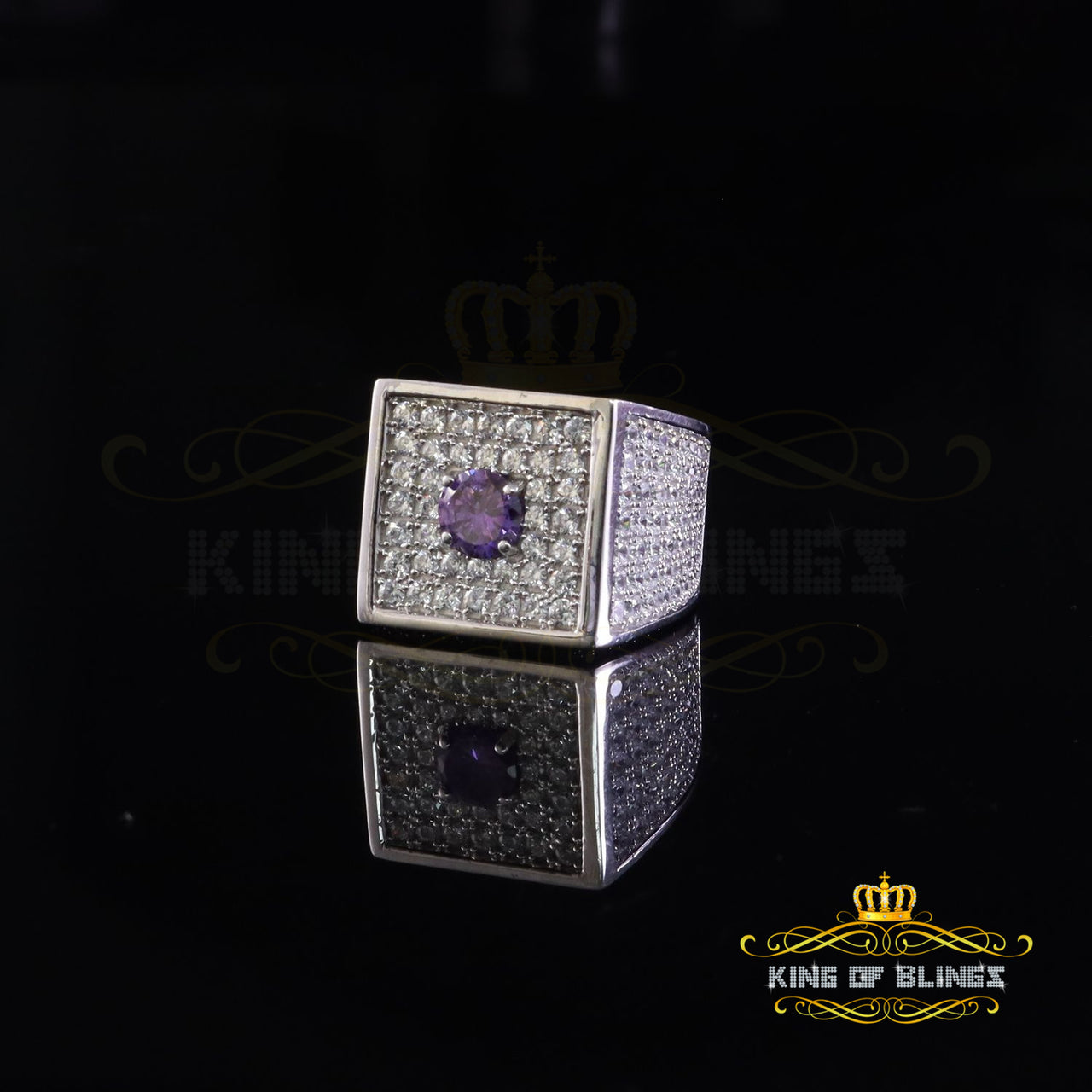 White19.00ct Sterling Silver Cubic Zirconia Men Adjustable Ring From SZ 9 to 11