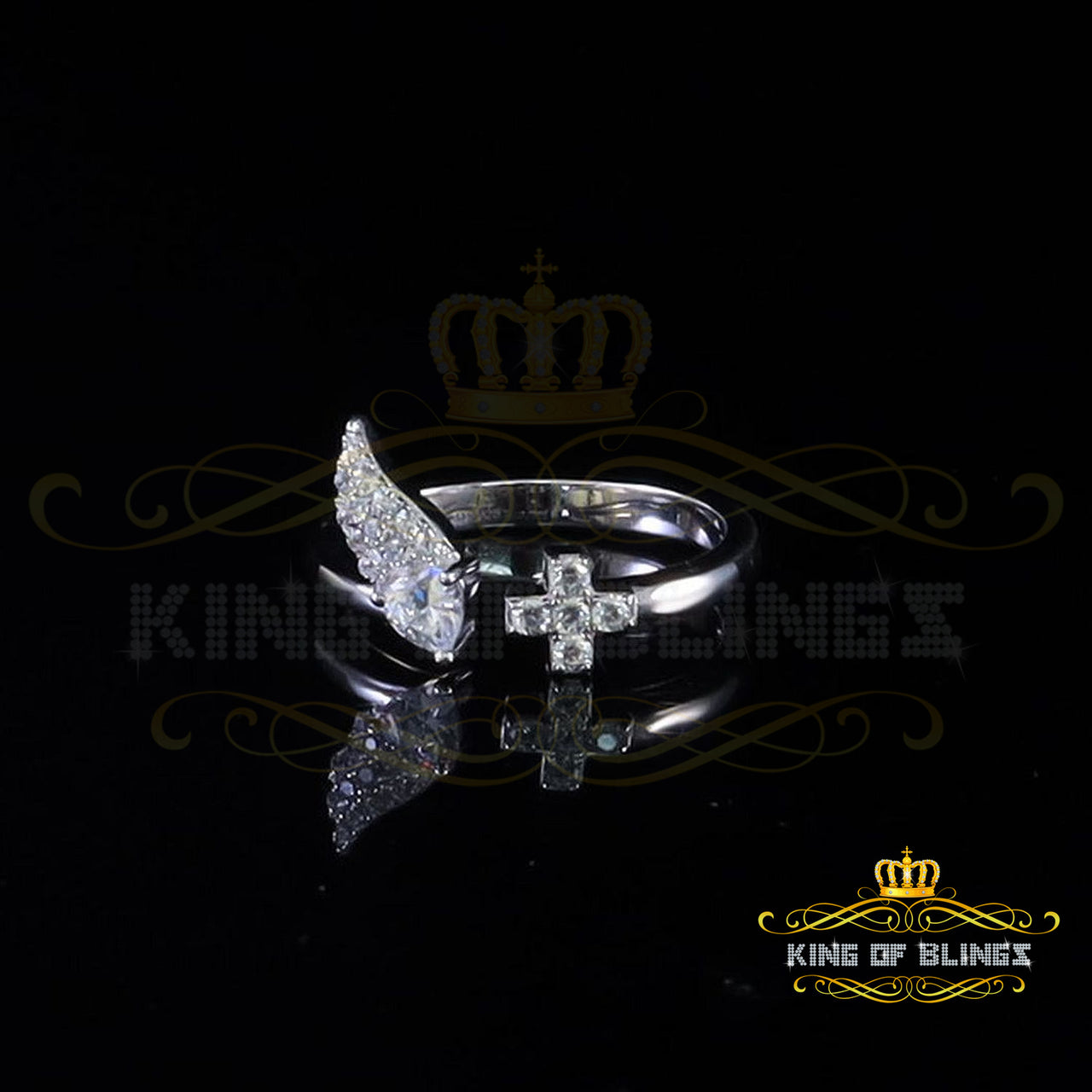 King Of Bling'sWhite Sterling Silver CZ 0.20ct Flower 7 stone Women's Silver Ring Size 8
