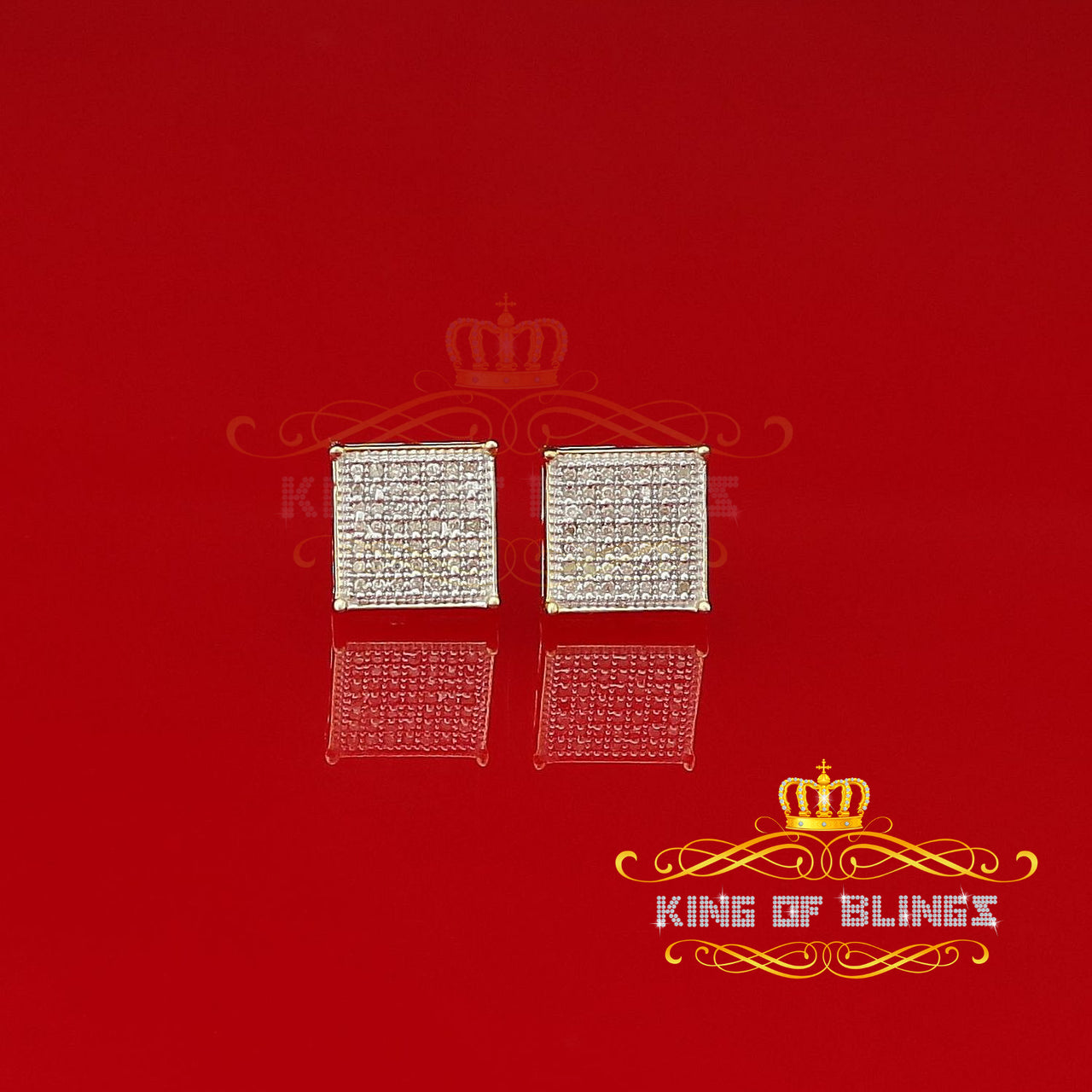 King of Blings-Aretes Para Hombre 925 Yellow Silver 0.25ct Diamond Stud Men's/ Women's Earrings